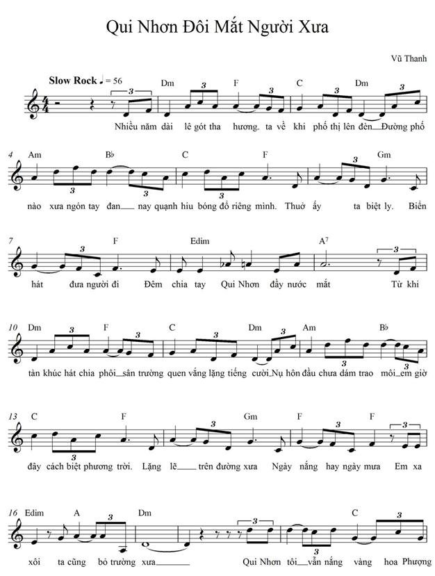 Sheet nhạc Quy Nhơn Đôi Mắt Người Xưa